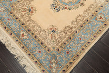 4x6 Ivory, Aqua, Tan Color Hand Knotted Indo Kerman Wool Traditional Oriental Rug