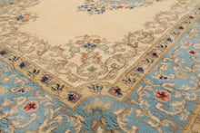 4x6 Ivory, Aqua, Tan Color Hand Knotted Indo Kerman Wool Traditional Oriental Rug