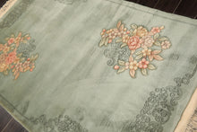 4x6 Celadon, Blush, Gold Color Hand Knotted Chinese Art Deco Wool Traditional Oriental Rug