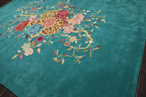 LoomBloom Multi Sizes Turquoise Hand Tufted Floral Chinese Art Deco New Zealand Wool Oriental Area Rug