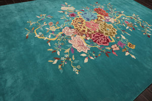 LoomBloom Multi Sizes Turquoise Hand Tufted Floral Chinese Art Deco New Zealand Wool Oriental Area Rug