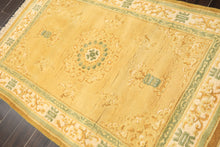 4x6 Gold, Ivory, Sage Color Hand Knotted Indo Tibetan Wool Traditional Oriental Rug