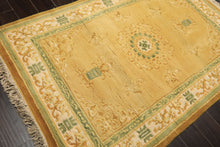 4x6 Gold, Ivory, Sage Color Hand Knotted Indo Tibetan Wool Traditional Oriental Rug