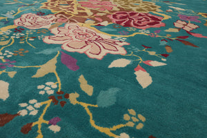 LoomBloom Multi Sizes Turquoise Hand Tufted Floral Chinese Art Deco New Zealand Wool Oriental Area Rug