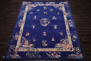 LoomBloom  Multi Sizes Royal Blue Hand Tufted Pictorial Chinese Art Deco New Zealand Wool Oriental Area Rug