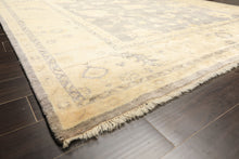 9x12 Gray, Ivory, Washed out Muted earth tones Color Hand Knotted Oushak New Zealand Wool Transitional Oriental Rug