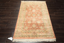 4x6 Blush, Ivory, Mint Color Hand Knotted Indo Kashan Wool Traditional Oriental Rug