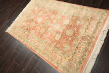 4x6 Blush, Ivory, Mint Color Hand Knotted Indo Kashan Wool Traditional Oriental Rug