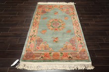 4x6 Celadon, Tan, Caramel Color Hand Knotted Chinese Art Deco Wool Traditional Oriental Rug