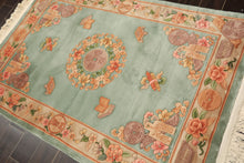 4x6 Celadon, Tan, Caramel Color Hand Knotted Chinese Art Deco Wool Traditional Oriental Rug