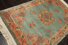 4x6 Celadon, Tan, Caramel Color Hand Knotted Chinese Art Deco Wool Traditional Oriental Rug