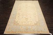 9x12 Ivory, Beige, Aqua Color Hand Knotted Oushak Wool Transitional Oriental Rug
