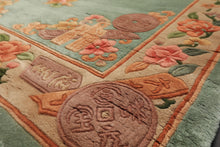 4x6 Celadon, Tan, Caramel Color Hand Knotted Chinese Art Deco Wool Traditional Oriental Rug