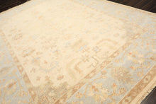9x12 Ivory, Beige, Aqua Color Hand Knotted Oushak Wool Transitional Oriental Rug