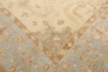 9x12 Ivory, Beige, Aqua Color Hand Knotted Oushak Wool Transitional Oriental Rug