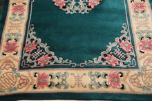 4x6 Emerald, Ivory, Pink Color Hand Knotted Chinese Art Deco Wool Traditional Oriental Rug