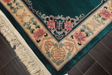 4x6 Emerald, Ivory, Pink Color Hand Knotted Chinese Art Deco Wool Traditional Oriental Rug