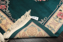 4x6 Emerald, Ivory, Pink Color Hand Knotted Chinese Art Deco Wool Traditional Oriental Rug