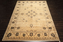9x12 Beige, Brown, Chocolate Color Hand Knotted Oushak New Zealand Wool Transitional Oriental Rug