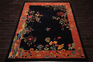 LoomBloom  Multi Sizes Black Hand Tufted Floral Chinese Art Deco New Zealand Wool Oriental Area Rug