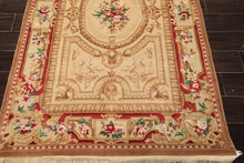 4x6 Beige, Brown, Rose Color Hand Knotted French Aubusson Savonnerie Wool Traditional Oriental Rug