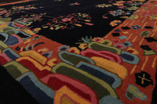 LoomBloom  Multi Sizes Black Hand Tufted Floral Chinese Art Deco New Zealand Wool Oriental Area Rug