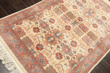 4x6 Ivory, Rose, Brown Color Hand Knotted Indo Kashan New Zealand Wool Traditional Oriental Rug