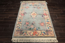 4x6 Celadon, Ivory, Lavender Color Hand Knotted Chinese Art Deco Wool Traditional Oriental Rug