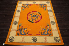 LoomBloom Multi Sizes Gold Hand Tufted Medallion & Dragon Chinese Art Deco New Zealand Wool Oriental Area Rug