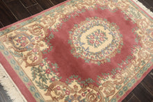 4x6 Plum, Ivory, Celadon Color Hand Knotted Indo Kerman New Zealand Wool Traditional Oriental Rug