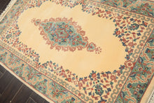 4x6 Ivory, Turquoise, Blush Color Hand Knotted Indo Kerman New Zealand Wool Traditional Oriental Rug