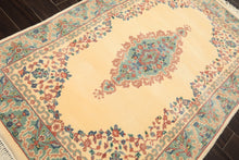 4x6 Ivory, Turquoise, Blush Color Hand Knotted Indo Kerman New Zealand Wool Traditional Oriental Rug