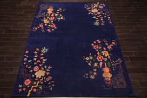 LoomBloom Multi Sizes Navy Hand Tufted Floral Chinese Art Deco New Zealand Wool Oriental Area Rug