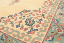 4x6 Ivory, Turquoise, Blush Color Hand Knotted Indo Kerman New Zealand Wool Traditional Oriental Rug