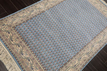 4x6 Blue, Ivory, Taupe Color Hand Knotted Boteh Wool Traditional Oriental Rug