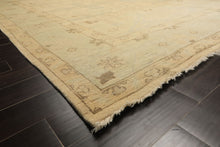 9x12 Beige, Celadon, Olive Color Hand Knotted Oushak Wool Transitional Oriental Rug