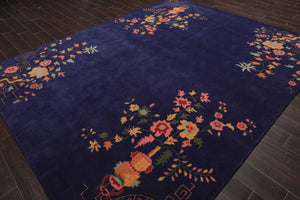 LoomBloom Multi Sizes Navy Hand Tufted Floral Chinese Art Deco New Zealand Wool Oriental Area Rug