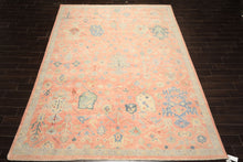 9x12 Blush, Blue, Mint Color Hand Knotted Oushak Wool Transitional Oriental Rug