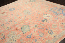 9x12 Blush, Blue, Mint Color Hand Knotted Oushak Wool Transitional Oriental Rug