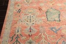 9x12 Blush, Blue, Mint Color Hand Knotted Oushak Wool Transitional Oriental Rug
