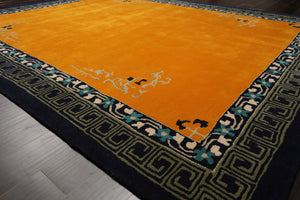 LoomBloom 5'x8' Gold Hand Tufted Greek Key Chinese Art Deco New Zealand Wool Oriental Area Rug