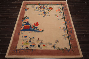 LoomBloom Multi Sizes Beige Hand Tufted Pictorial Chinese Art Deco New Zealand Wool Oriental Area Rug