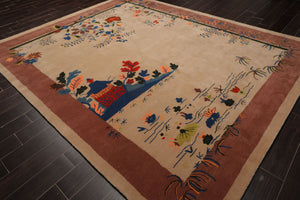 LoomBloom Multi Sizes Beige Hand Tufted Pictorial Chinese Art Deco New Zealand Wool Oriental Area Rug