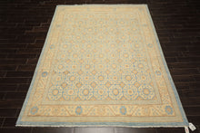 8x11 Beige, Aqua, Bown Color Hand Knotted Chobi Peshawar Wool Transitional Oriental Rug