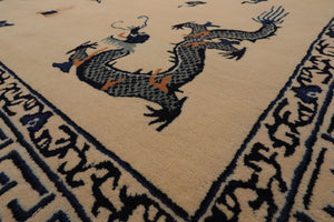 LoomBloom Multi Sizes Ivory Hand Tufted Dragon Chinese Art Deco New Zealand Wool Oriental Area Rug