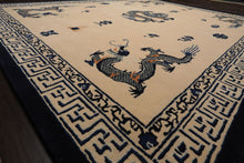 LoomBloom Multi Sizes Ivory Hand Tufted Dragon Chinese Art Deco New Zealand Wool Oriental Area Rug