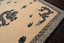 LoomBloom Multi Sizes Ivory Hand Tufted Dragon Chinese Art Deco New Zealand Wool Oriental Area Rug