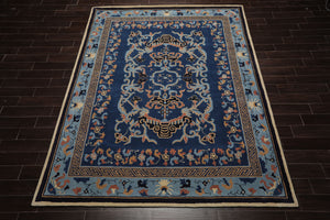 LoomBloom Multi Size Navy Hand Tufted Patterned Transitional Chinese Art Deco New Zealand Wool Oriental Area Rug