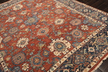 8x10 Rust, Navy, Ivory Color Hand Knotted Oushak Wool Traditional Oriental Rug
