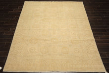8x10 Beige, Tan, Celadon Color Hand Knotted Oushak Wool Transitional Oriental Rug